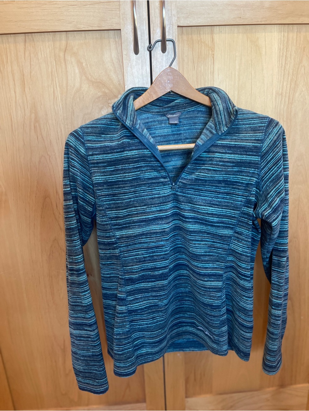 Women’s Blue Striped Quarter-Zip Sweater